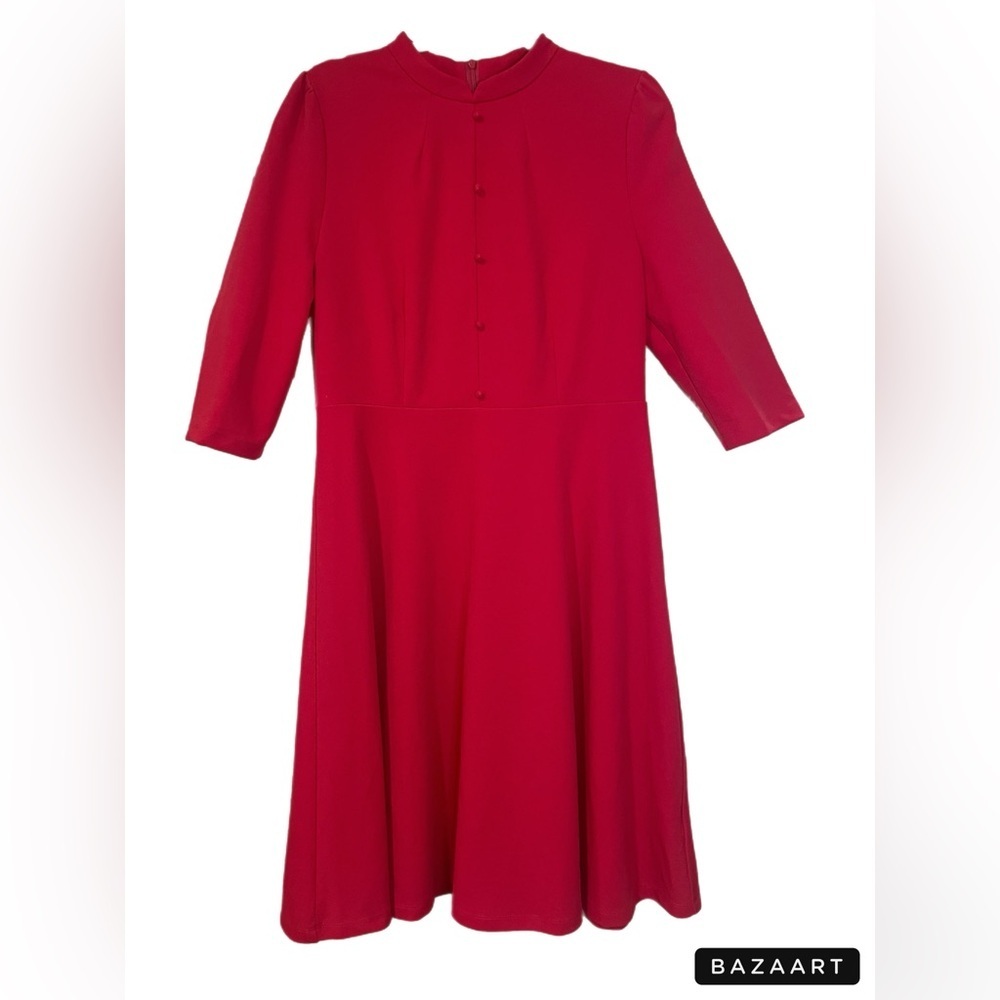 Allegra K pink mid sleeve midi length dress faux buttons zip back Size L YY